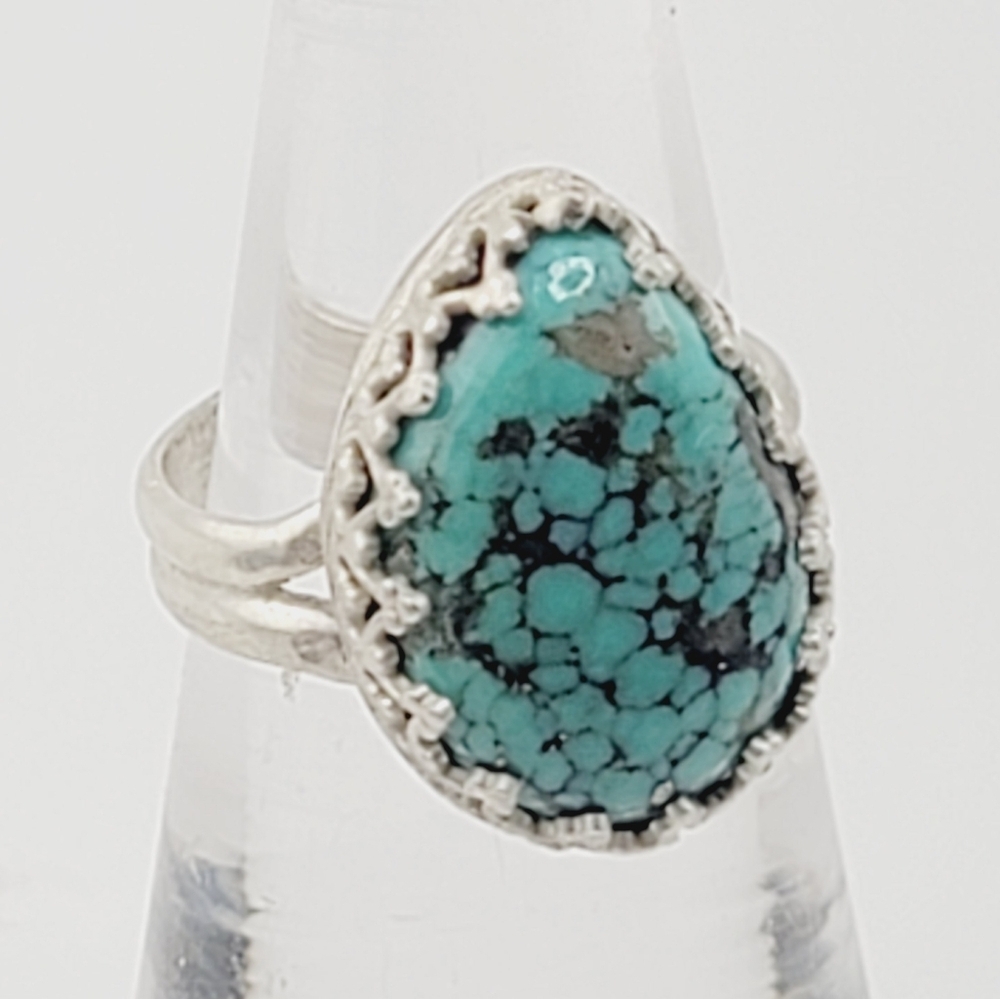 TURQUOISE BOHEMIAN HANDMADE RING IN .925 STERLING SILVER METAL SIZE 5.5 - Picture 5 of 6